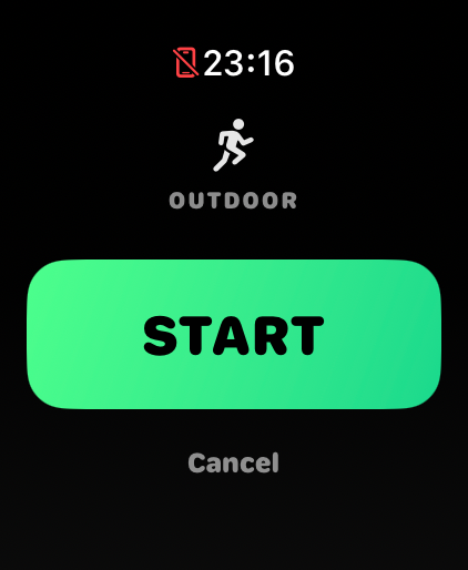 RunToMax Apple Watch run screen — One tap to start an outdoor run
